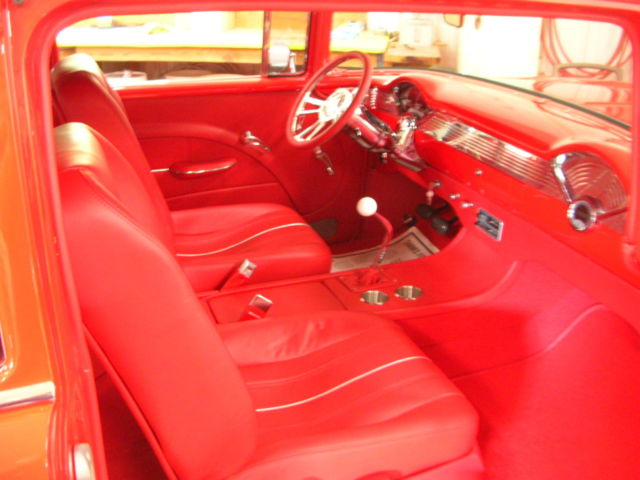 55 Chevy 210 2dr Sedan Hot Red W Red Leather Interior Pro