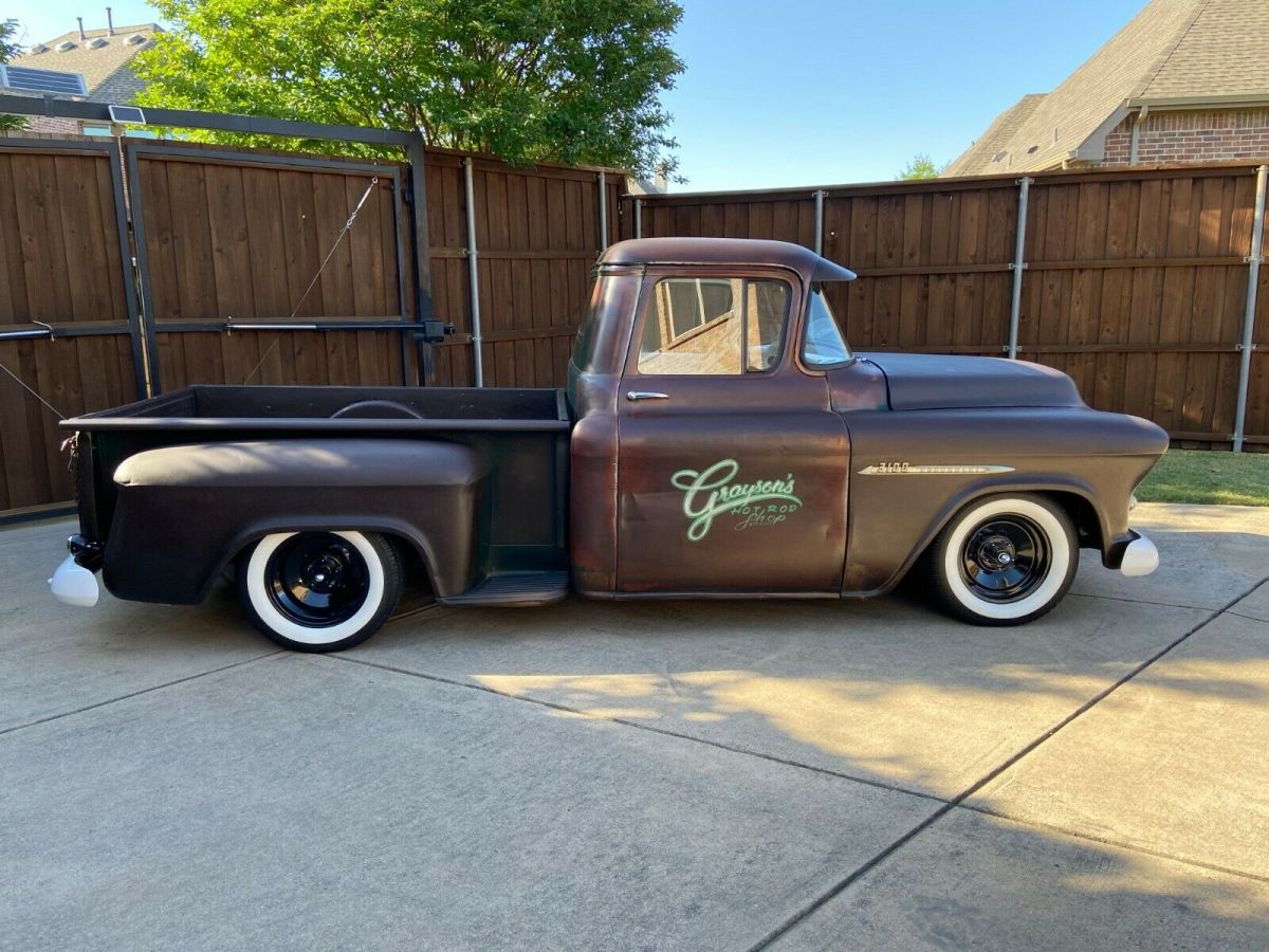 1955 chevy hot rod truck air ride bagged patina lowered slammed