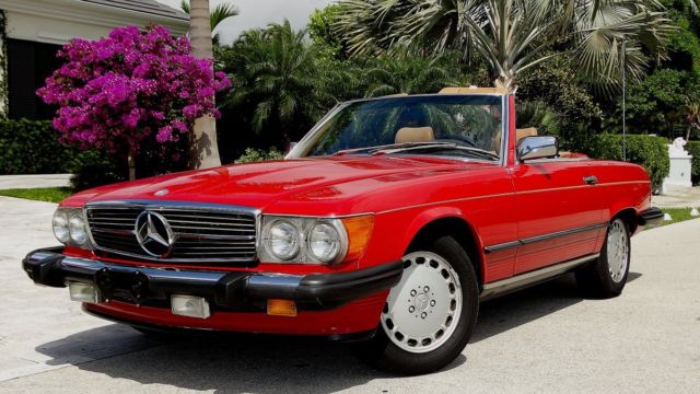 1986 MERCEDES BENZ 560SL ROADSTER RED/PALOMINO ONE FLORIDA. OWNER ...